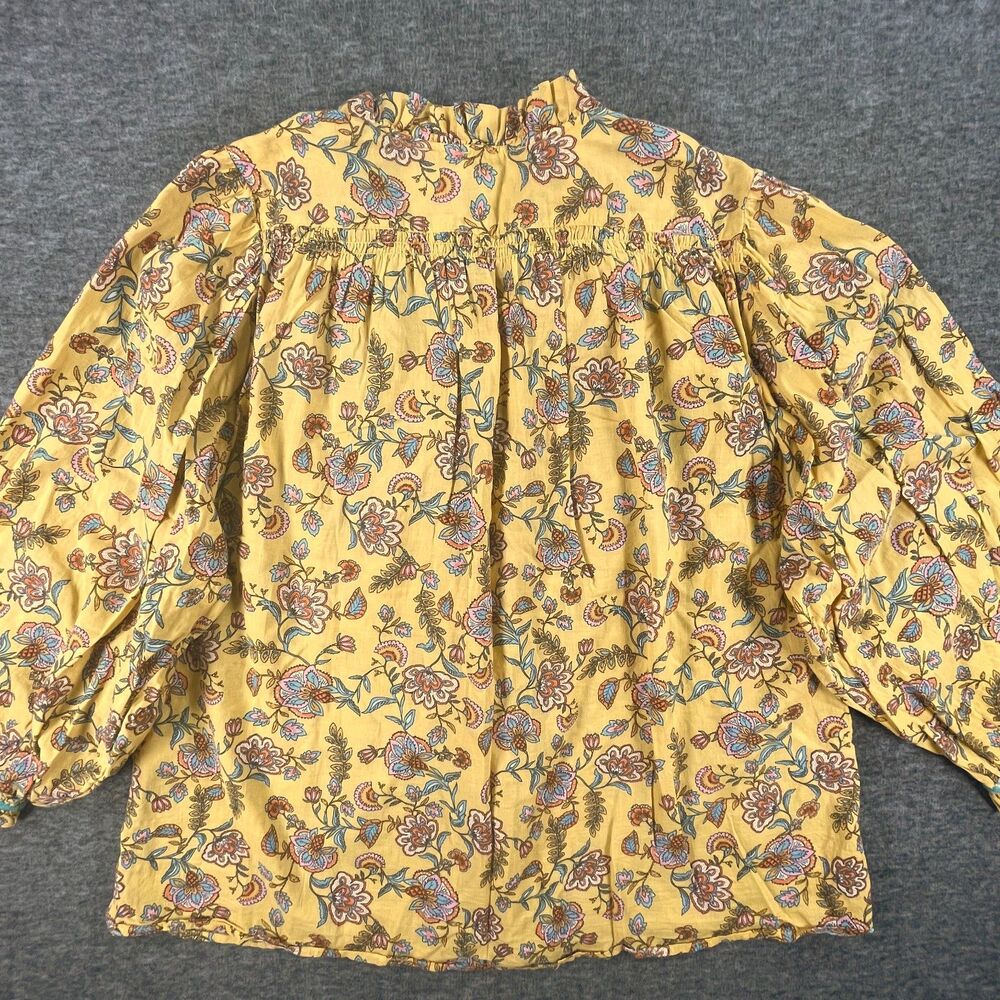 Sundance Floral Cotton Prairie Blouse L Yellow Ruffle Balloon Sleeve Peasant Top - Picture 7 of 9